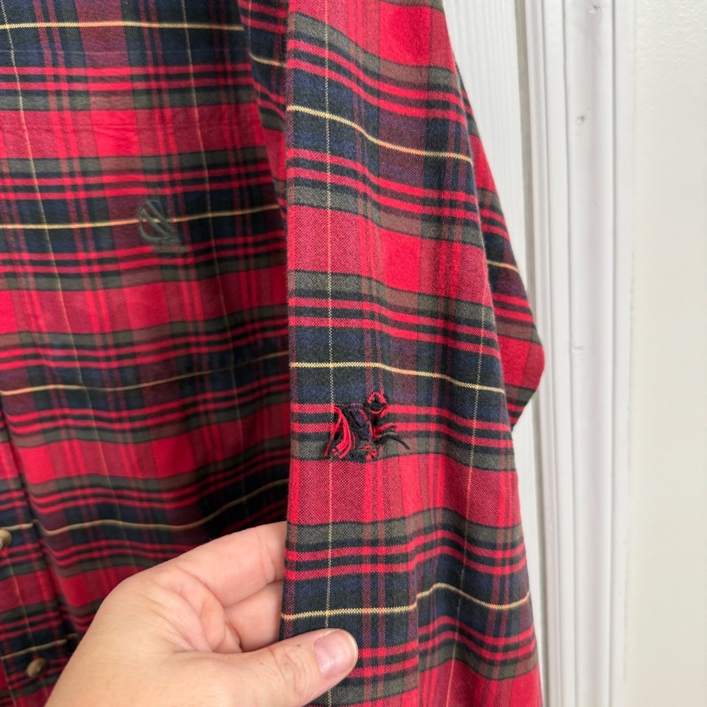 Vintage Nautica Tartan Flannel Shirt L w/ Corduroy Collar – Holiday Cabin Plaid‎ - Picture 9 of 9